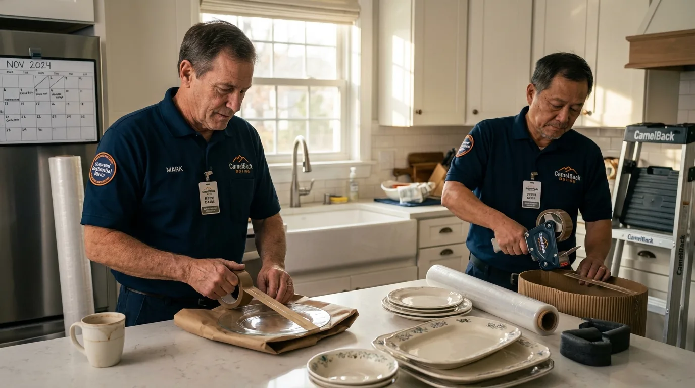Professional crew packing kitchen dishware in Gilbertsville, PA